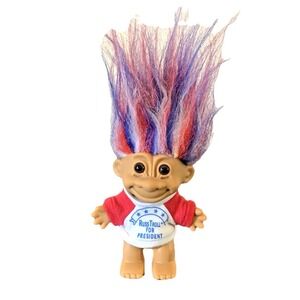Vtg Russ Troll For President ~ Red White Blue Hair ~ Brown Eyes ~ Patriotic ~ 5"